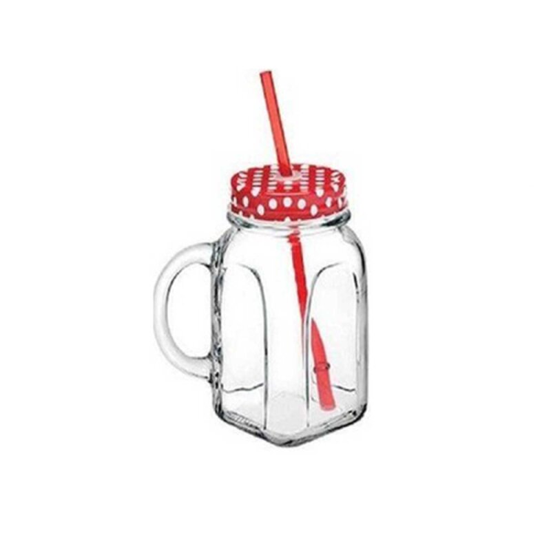 80388 PaşabahçeHomemade Kulplu Bardak Kırmızı Kapaklı Pipetli 450 cc - 1