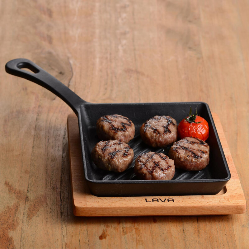 Lava mini Izgara Tava Ahşap Altlıklı Kare 16X16 - 3