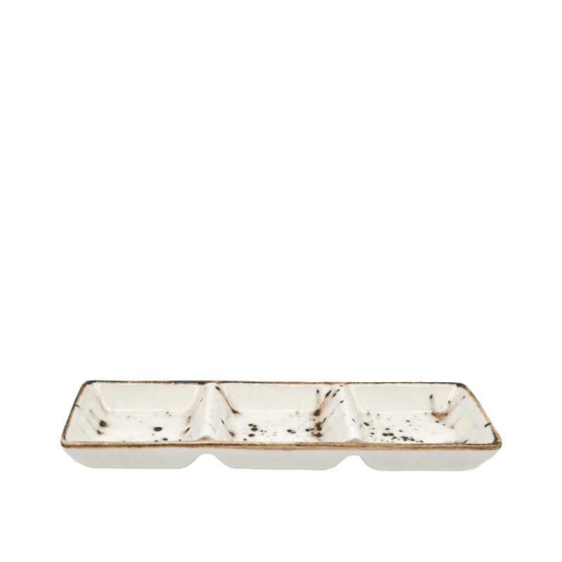 Zest Porcelain Üçlü Sosluk 20Cm X 6,5Cm -Paris Krem - 1