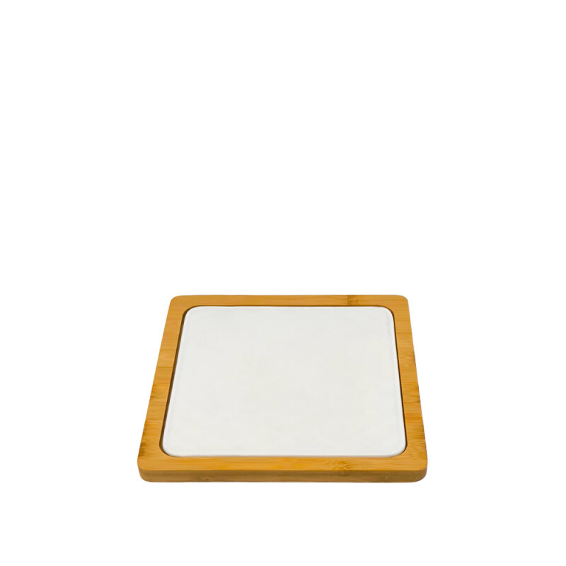 Ultraform Hotel Porselen Sunum Tabak Bambu Standlı 23x23 cm - 1