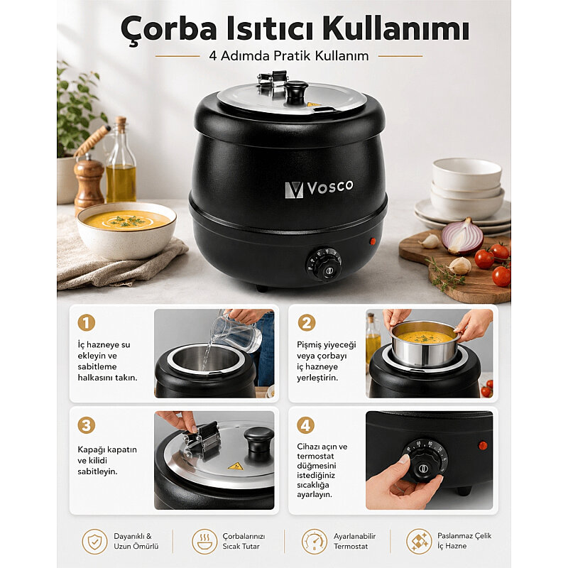 Vosco 10 Litre Kapasiteli Çorba Isıtıcı - 4